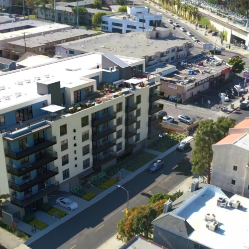 a high angle view of buildings