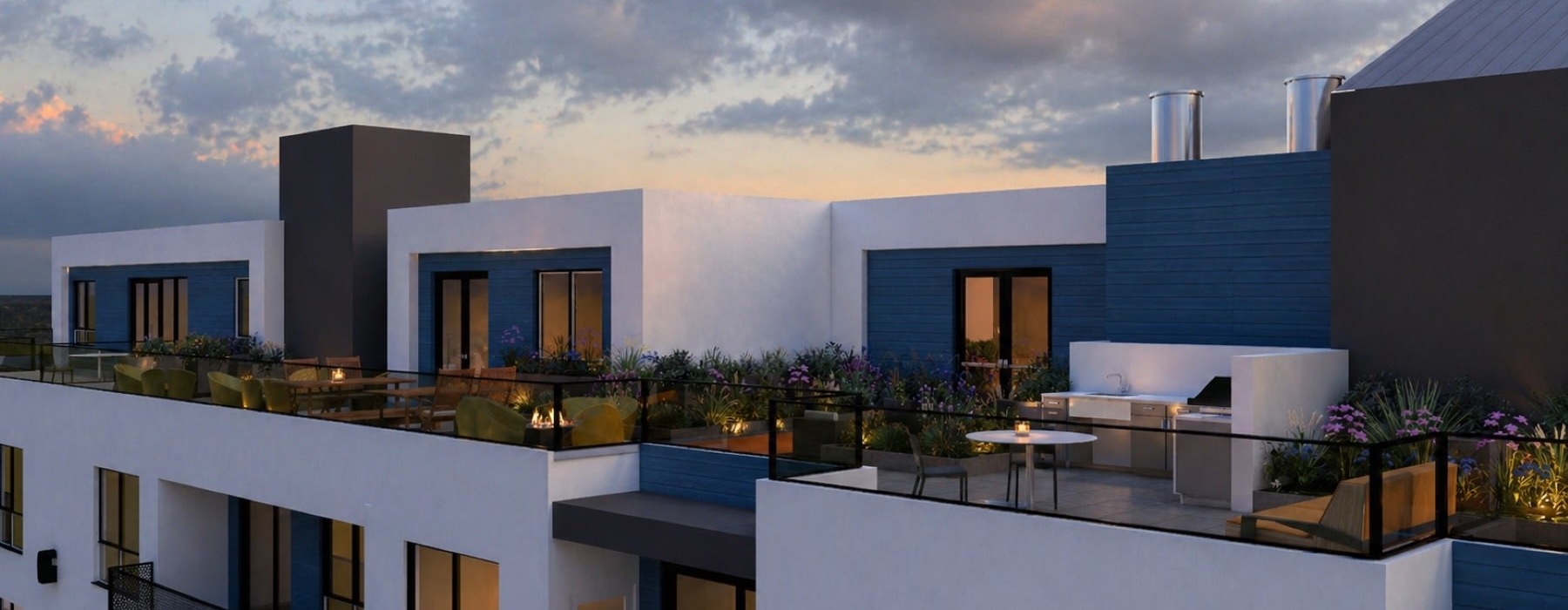 a building with a rooftop lounge