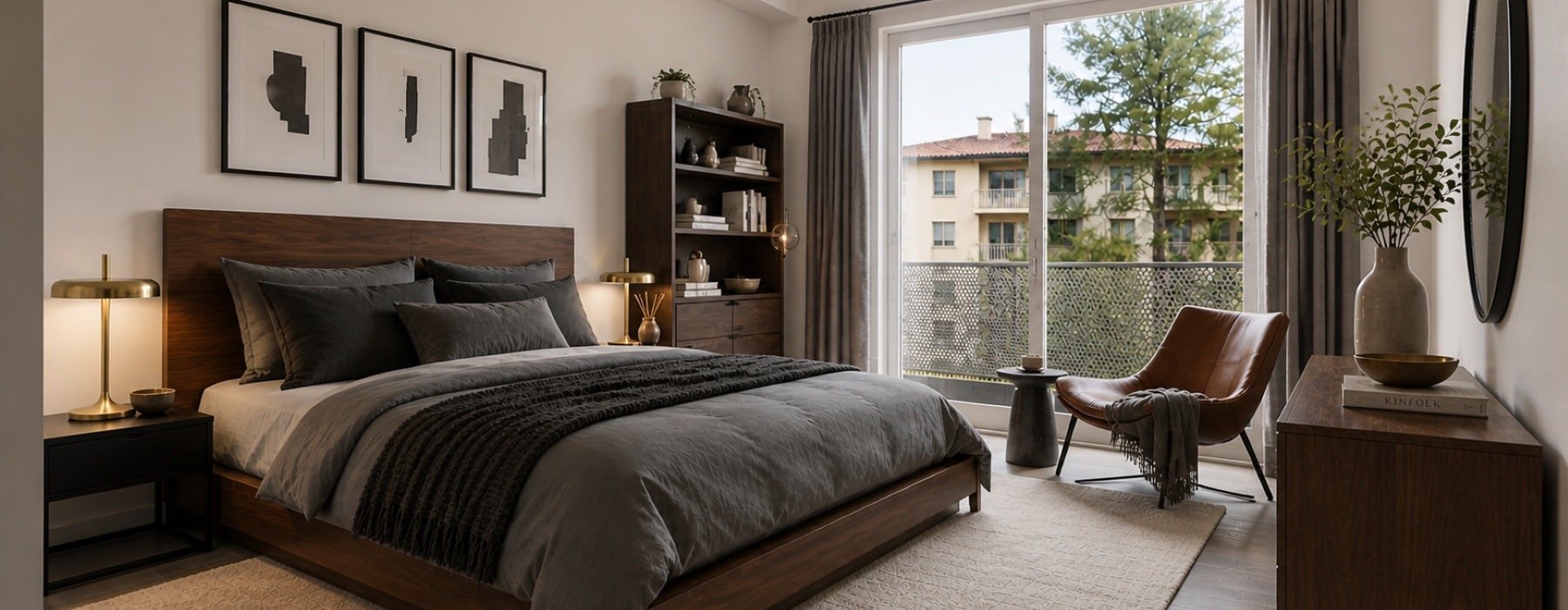 a bedroom with a bed and a chair